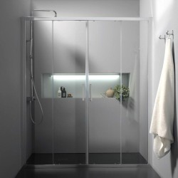 FREE - Box doccia a nicchia con doppia porta scorrevole centrale