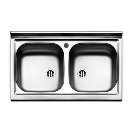 Lavello appoggio in acciaio inox 80x50 cm 2 vasche.