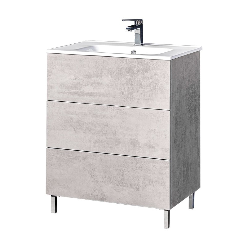 Mobile Bagno 70 cm: Eleganza e Funzionalità con 3 Cassetti Push e Pull, Lavabo da Incasso - Disponibile in Finitura Cemento e Ol