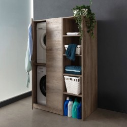 UNIKA - Composizione lavanderia cm 110 con colonna portalavatrice/asciugatrice e colonna con ripiani a giorno